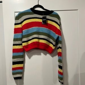 Forever 21 Multicolor Striped Cropped Fuzzy Sweater